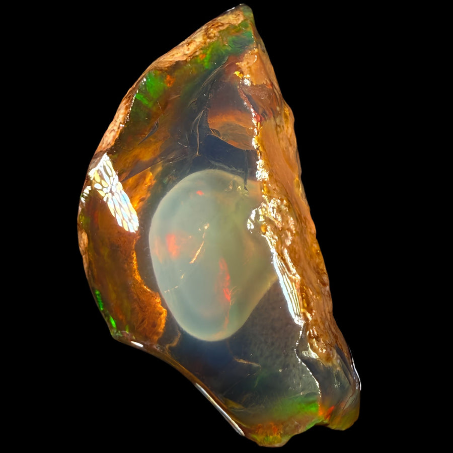 12.50 gr Natural Ethiopian Welo Water Opal – Dominant Honey Crystal, Neon Green & Fiery Red Fire – Raw Water Opal – One-of-a-Kind Collector Grade