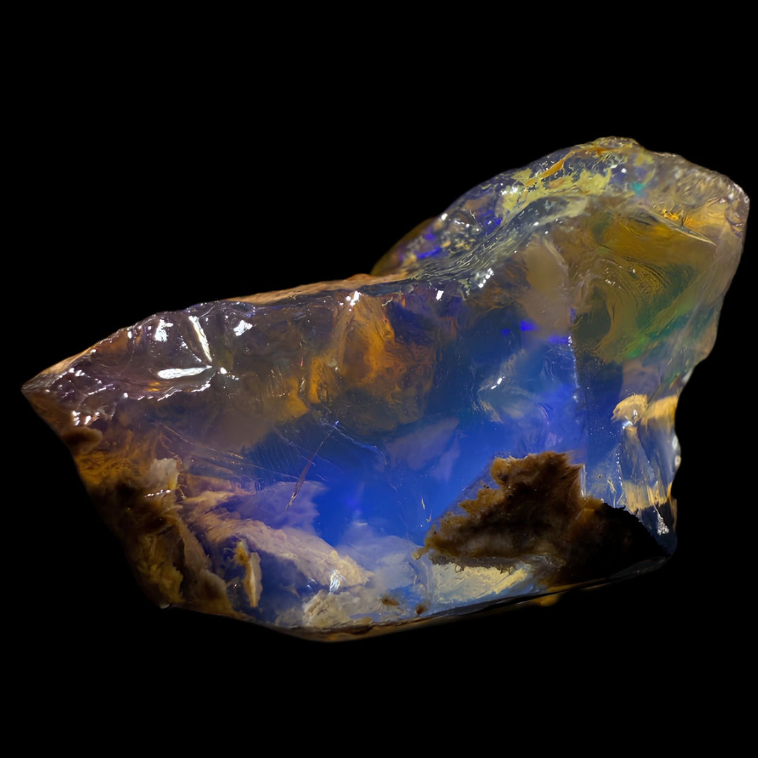 44.8 gr Natural Ethiopian Welo Water Opal – Dominant Electric Blue, Golden Honey & Neon Green Fire – Raw Water Opal – One-of-a-Kind Collector Grade