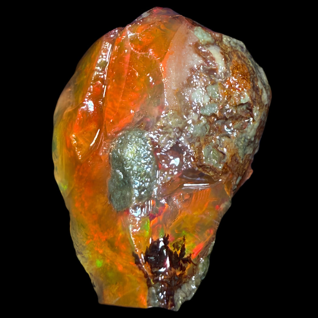 7.9 gr Natural Ethiopian Welo Water Opal – Dominant Fiery Red, Neon Orange & Electric Green Fire – Raw Water Opal – One-of-a-Kind Collector Grade