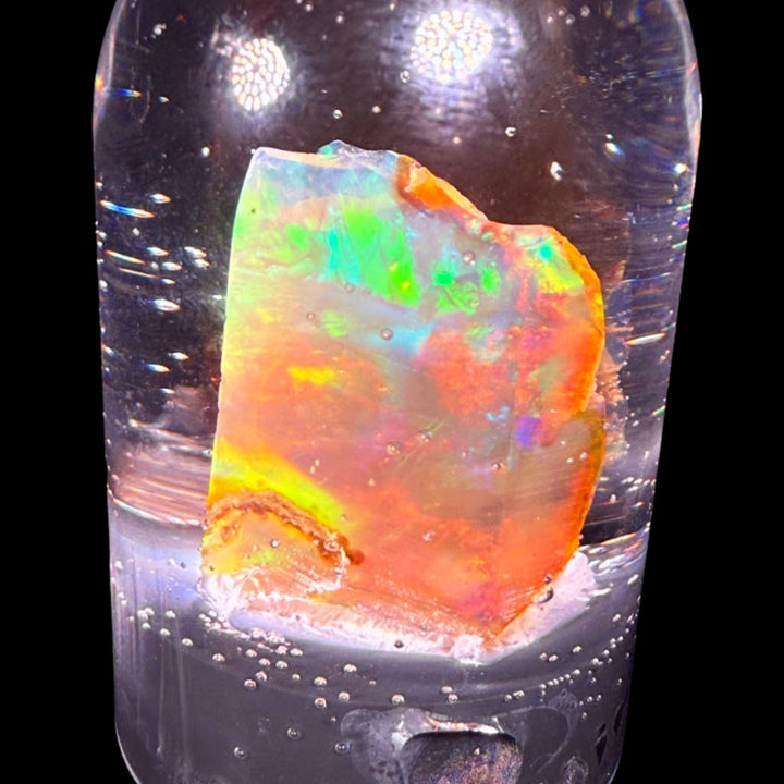 4.66 Gram Natural Ethiopian Welo Crystal Water Opal Specimen – Dominant Neon Green Fire, Fiery Rainbow Flash & Electric Blue Highlights – Freeform Floating Crystal Opal – Collector Display Grade