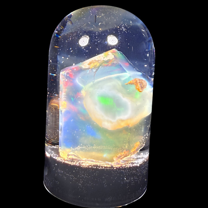9.41 Gram Natural Ethiopian Welo Crystal Water Opal Specimen – Dominant Electric Blue, Neon Green & Fiery Red Fire – Freeform Floating Crystal Pattern – Collector Display Grade