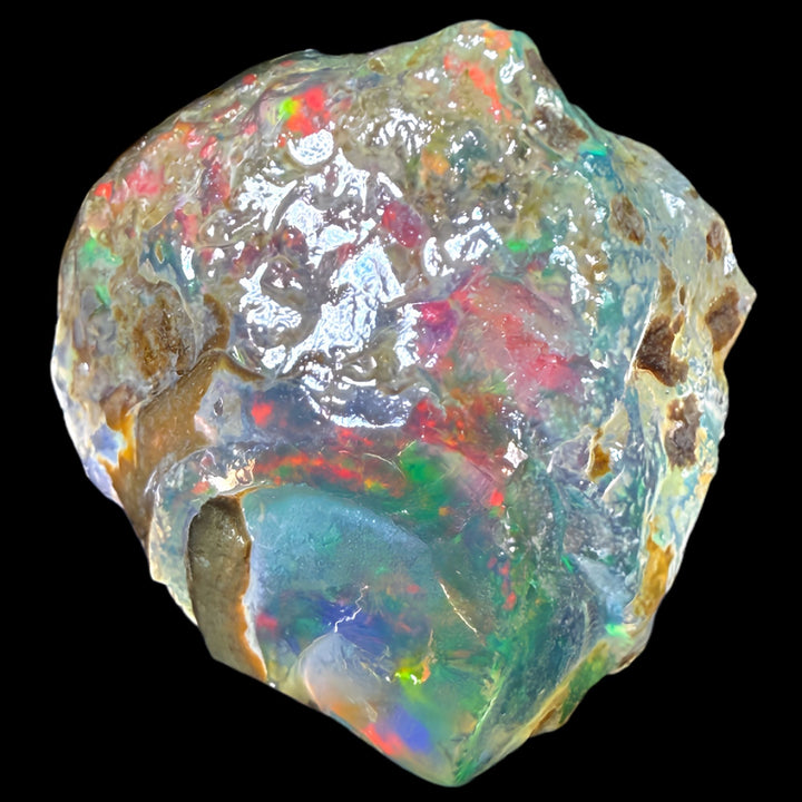 7.31 gr Natural Ethiopian Welo Water Opal – Dominant Fiery Red, Neon Green & Electric Blue Fire – Raw Water Opal – Collector Grade