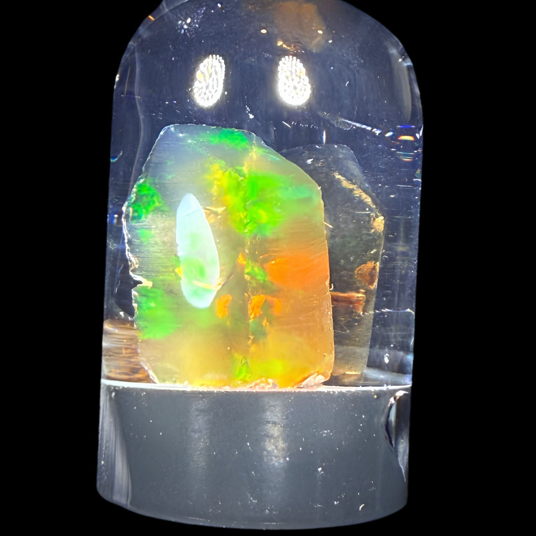 5.21 Gram Natural Ethiopian Welo Crystal Water Opal Specimen – Dominant Neon Green, Golden Yellow & Lime Fire – Freeform Floating Crystal Opal – Collector Display Grade