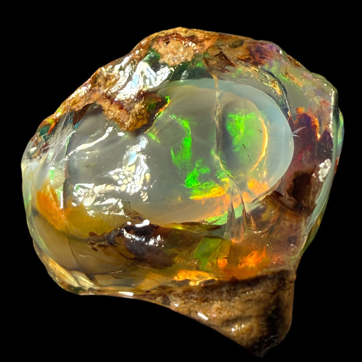 9.76 gr Natural Ethiopian Welo Water Opal – Dominant Fiery Red, Neon Green & Crystal Honey Fire – Raw Water Opal – One-of-a-Kind Collector Grade