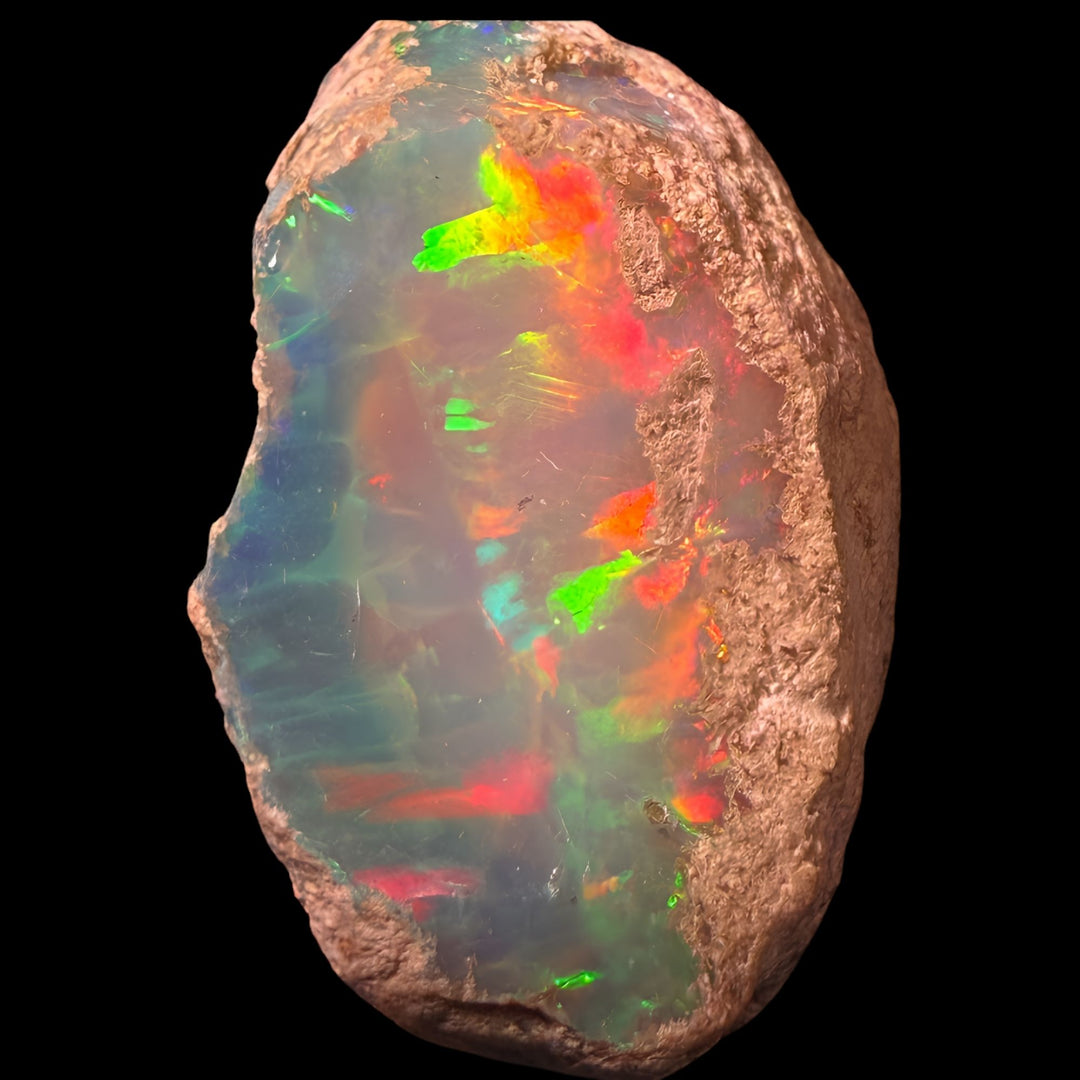 9.97 Gram AAA Quality Natural Ethiopian Welo Rough Opal Featuring Dominant Fiery Red, Neon Green & Electric Blue Play-of-Color | One-of-a-Kind