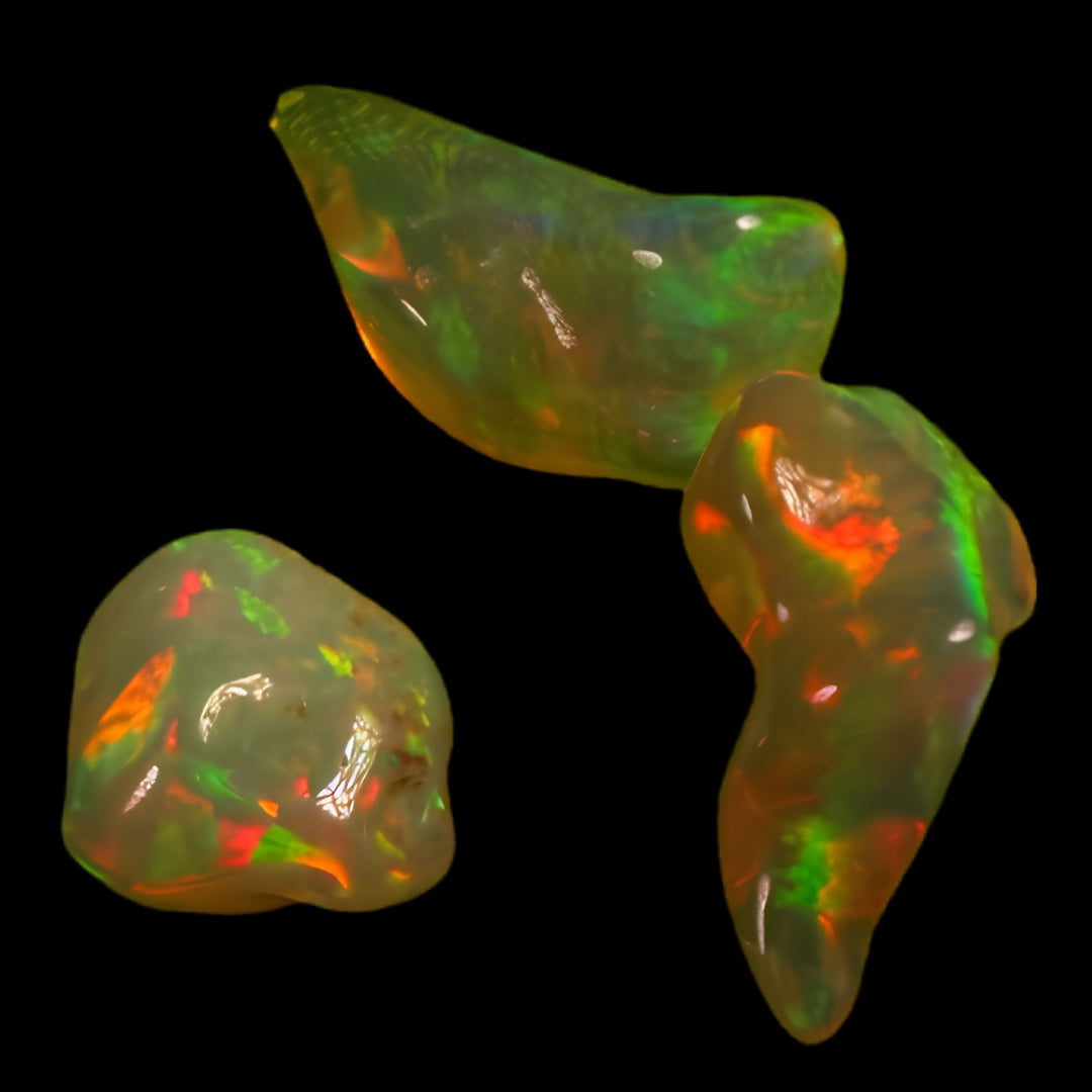 21.63 Ct AAA Quality Natural Ethiopian Welo Opal Nugget Parcel – Dominant Neon Green, Fiery Orange & Cherry Red Fire – Rolling Flash Pattern – AAA Collector Grade