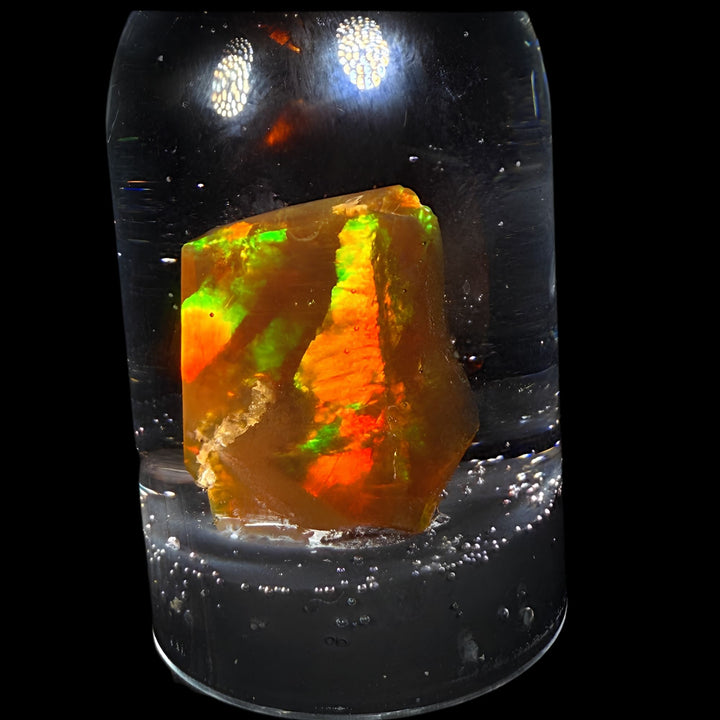 3.98 Gram Natural Ethiopian Welo Crystal Water Opal Specimen – Dominant Neon Green Fire, Fiery Rainbow Flash & Golden Orange Glow – Freeform Floating Crystal Opal – Collector Display Grade