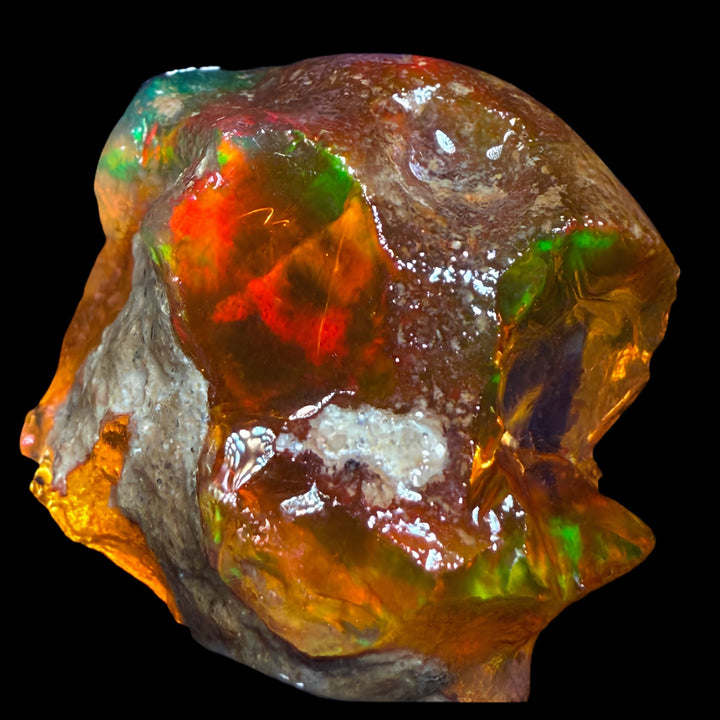 9.86 gr Natural Ethiopian Welo Water Opal – Dominant Neon Green, Fiery Orange & Honey Crystal Fire – Raw Water Opal – One-of-a-Kind Collector Grade