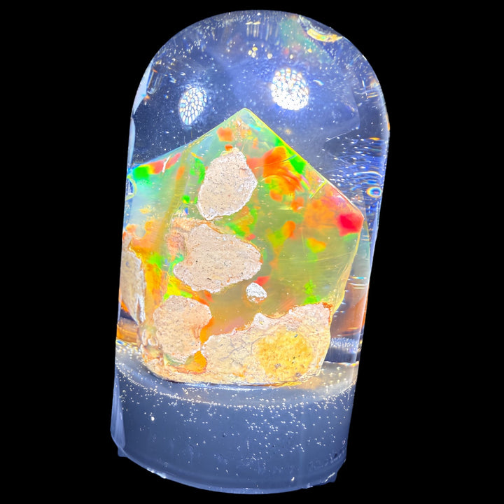 13.21 Gram Natural Ethiopian Welo Crystal Water Opal Specimen – Neon Green Broadflash & Fiery Orange Crystal Fire – Premium Freeform Opal