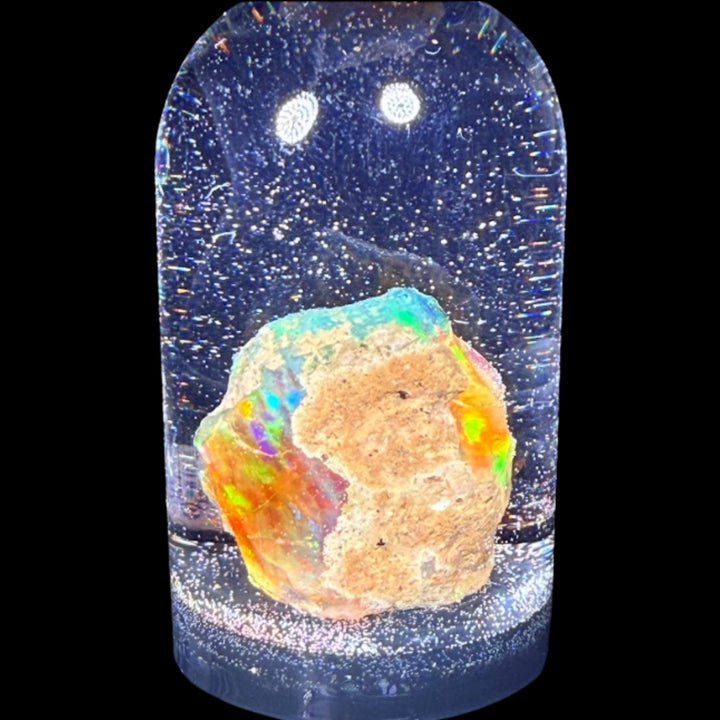 14.39 Gram Natural Ethiopian Welo Rough Opal Jar – Dominant Neon Green, Fiery Orange & Electric Blue Fire – Crystal Rough Opal Material – Collector & Lapidary Grade