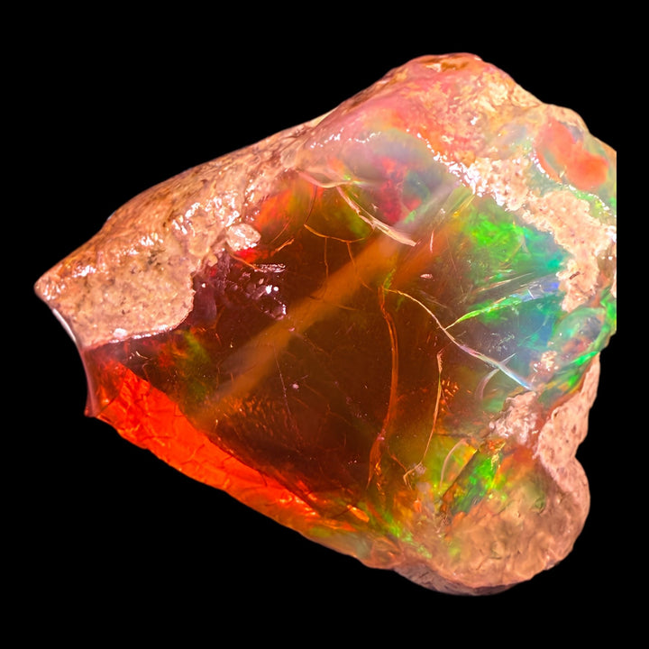 19.9 gr Natural Ethiopian Welo Water Opal – Dominant Fiery Red, Neon Green & Electric Blue Fire – Raw Water Opal – Collector Grade