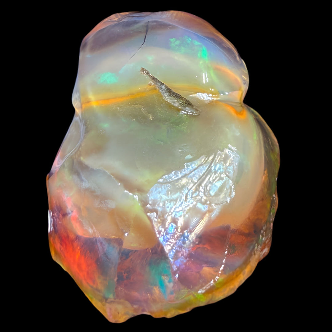 14.04 gr Natural Ethiopian Welo Water Opal – Dominant Crystal Honey, Neon Green & Fiery Red Fire – Raw Water Opal – One-of-a-Kind Collector Grade
