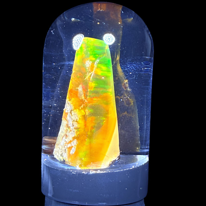 7.09 Gram Natural Ethiopian Welo Crystal Water Opal Specimen – Dominant Fiery Red, Neon Green & Golden Orange Fire – Freeform Honey Crystal Opal – Collector Display Grade