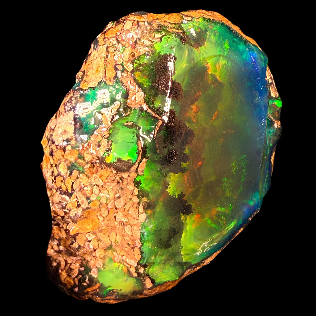 131.7 gr Natural Ethiopian Welo Water Opal – Dominant Neon Green & Electric Blue Fire – Raw Water Opal Specimen – Collector Grade