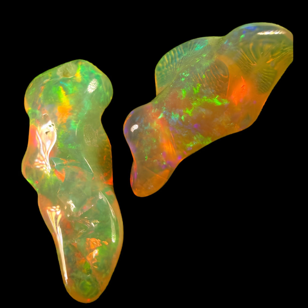 11.39 Ct AAA Quality Natural Ethiopian Welo Opal Nugget Parcel – Dominant Neon Green, Fiery Orange & Golden Yellow Fire – Rolling Flash Ribbon Pattern – AAA Collector Grade