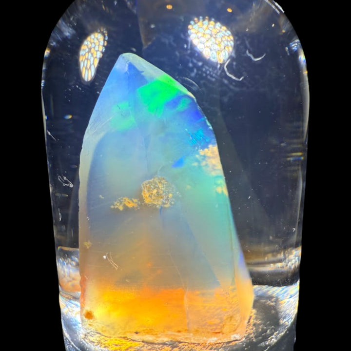 7.0 Gram Natural Ethiopian Welo Crystal Water Opal Specimen – Vivid Electric Blue, Neon Green & Golden Rainbow Fire – Freeform Floating Crystal Opal – Collector Display Grade