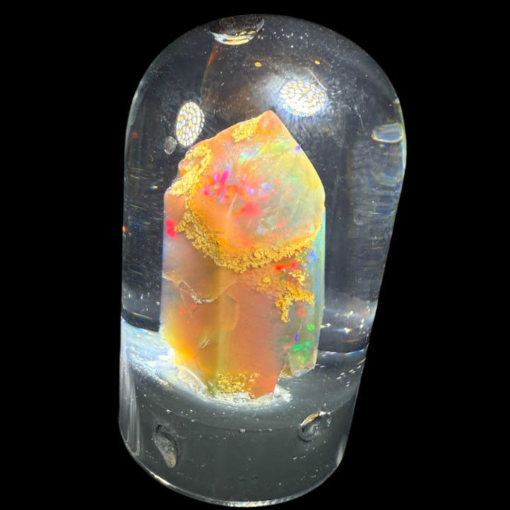 6.05 Gram Natural Ethiopian Welo Crystal Water Opal Specimen – Dominant Fiery Red, Neon Green & Pastel Rainbow Fire – Floating Crystal Display Opal – Collector Grade