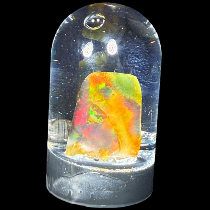 4.77 Gram Natural Ethiopian Welo Crystal Water Opal Specimen – Dominant Neon Green Ribbon Fire, Fiery Orange & Rainbow Flash – Freeform Floating Crystal Opal – Collector Display Grade