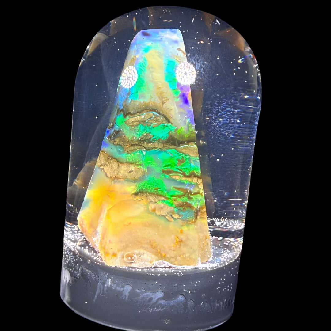 9.93 Gram Natural Ethiopian Welo Crystal Water Opal Specimen – Dominant Electric Green, Ocean Blue & Golden Fire – Freeform Floating Crystal Opal – Collector Display Grade