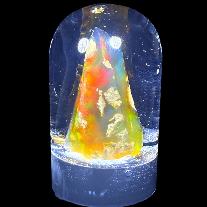7.15 Gram Natural Ethiopian Welo Crystal Water Opal Specimen – Dominant Neon Green, Fiery Red & Golden Rainbow Fire – Freeform Floating Crystal Opal – Collector Display Grade