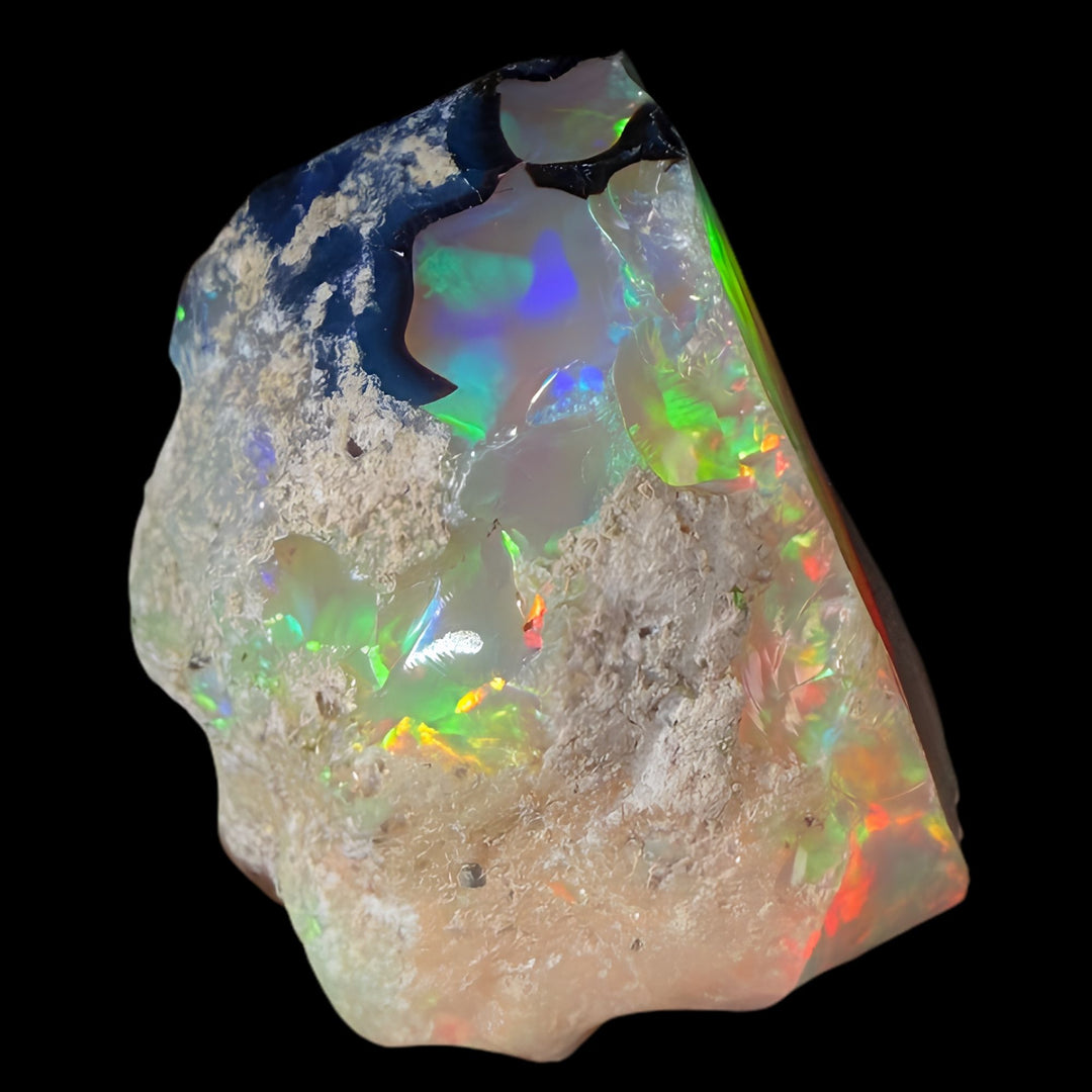 7.67 Gram AAA Quality Natural Ethiopian Welo Rough Opal Featuring Dominant Fiery Red, Neon Green & Bright Orange Play-of-Color | One-of-a-Kind