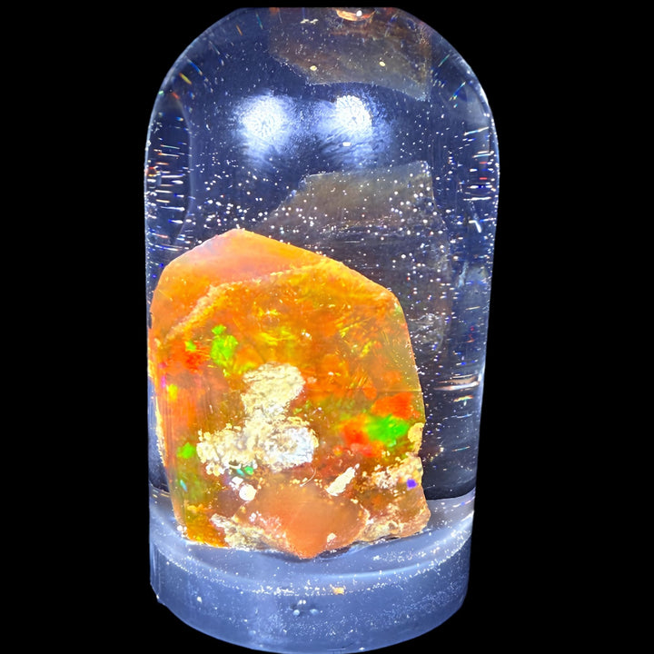 19.16 Gram Natural Ethiopian Welo Crystal Water Opal Specimen – Dominant Fiery Red, Orange & Neon Green Fire – Freeform Honey Crystal Opal – Collector Display Grade
