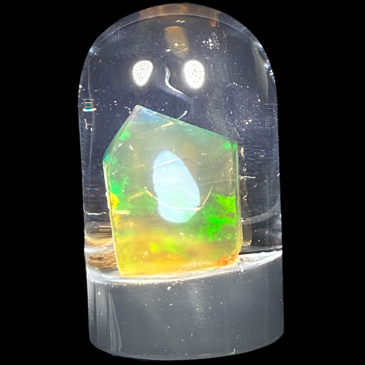 5.21 Gram Natural Ethiopian Welo Crystal Water Opal Specimen – Dominant Neon Green, Golden Yellow & Lime Fire – Freeform Floating Crystal Opal – Collector Display Grade