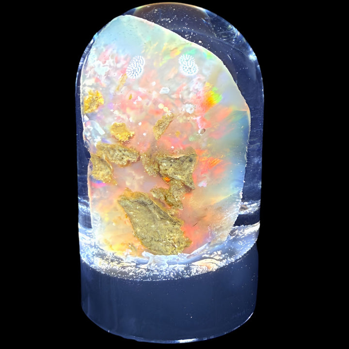 12.40 Gram Natural Ethiopian Welo Crystal Water Opal Specimen – Dominant Neon Green, Peach Orange & Electric Blue Fire – Freeform Rainbow Crystal Opal – Collector Display Grade