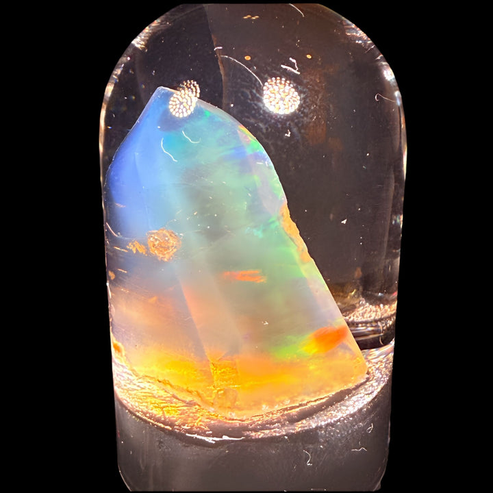 7.0 Gram Natural Ethiopian Welo Crystal Water Opal Specimen – Vivid Electric Blue, Neon Green & Golden Rainbow Fire – Freeform Floating Crystal Opal – Collector Display Grade