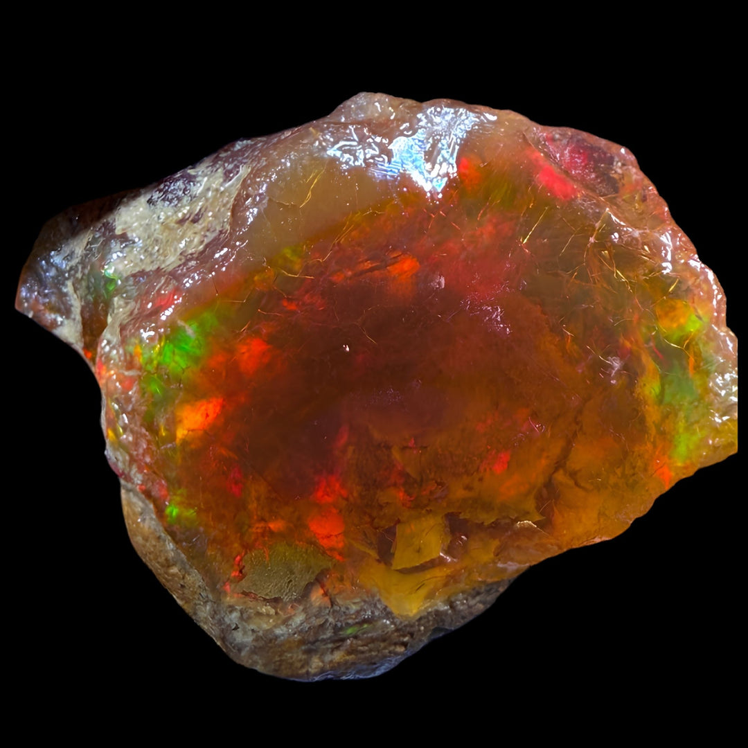 19.04 gr Natural Ethiopian Welo Water Opal – Dominant Fiery Red, Neon Green & Honey Fire – Raw Water Opal – One-of-a-Kind Collector Grade