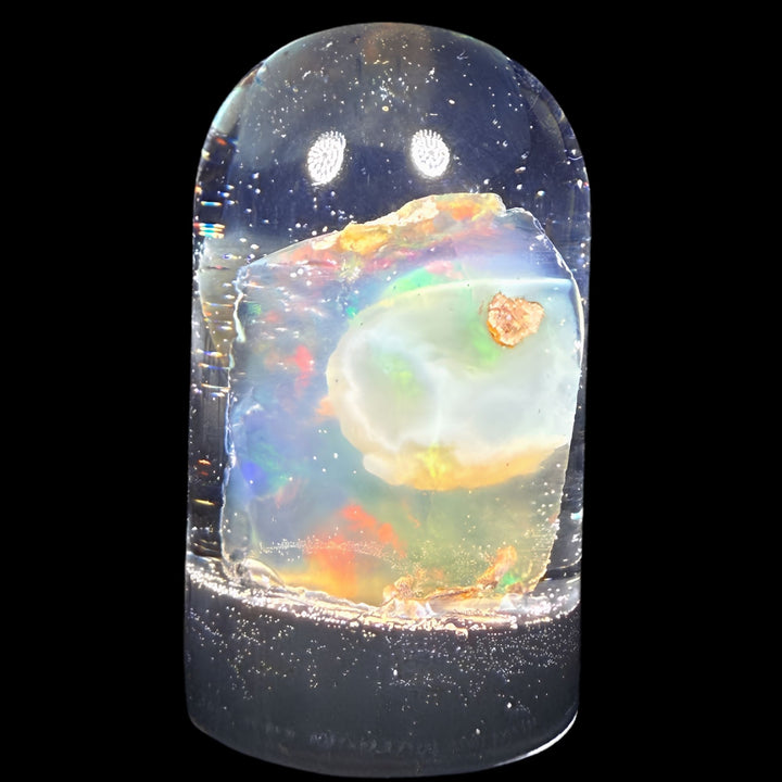 9.41 Gram Natural Ethiopian Welo Crystal Water Opal Specimen – Dominant Electric Blue, Neon Green & Fiery Red Fire – Freeform Floating Crystal Pattern – Collector Display Grade