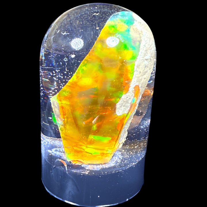 11 Gram Natural Ethiopian Welo Crystal Water Opal Specimen – Dominant Neon Green, Golden Yellow & Fiery Orange Fire – Freeform Honey Crystal Opal – Collector Display Grade