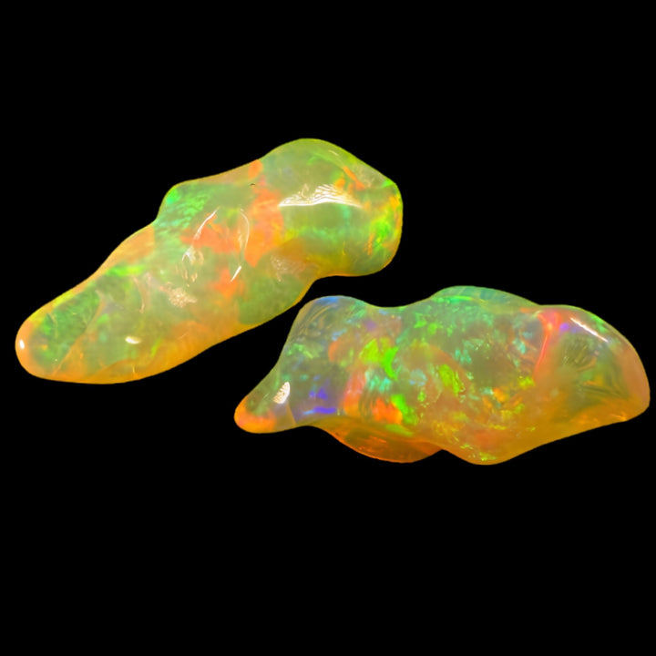 11.39 Ct AAA Quality Natural Ethiopian Welo Opal Nugget Parcel – Dominant Neon Green, Fiery Orange & Golden Yellow Fire – Rolling Flash Ribbon Pattern – AAA Collector Grade