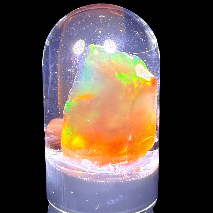 7.69 Gram Natural Ethiopian Welo Crystal Water Opal Specimen – Dominant Neon Green, Golden Honey & Fiery Orange Fire – Freeform Floating Crystal Opal – Collector Display Grade