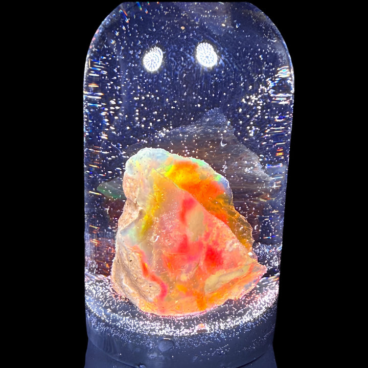 14.39 Gram Natural Ethiopian Welo Rough Opal Jar – Dominant Neon Green, Fiery Orange & Electric Blue Fire – Crystal Rough Opal Material – Collector & Lapidary Grade