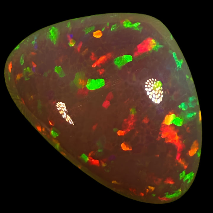 9.99ct AAA quality Natural Ethiopian Welo Opal – Freeform Cabochon – Deep Cherry Red, Neon Green & Fiery Orange Fire – Dark Honeycomb Flash Pattern – AAA Collector Grade