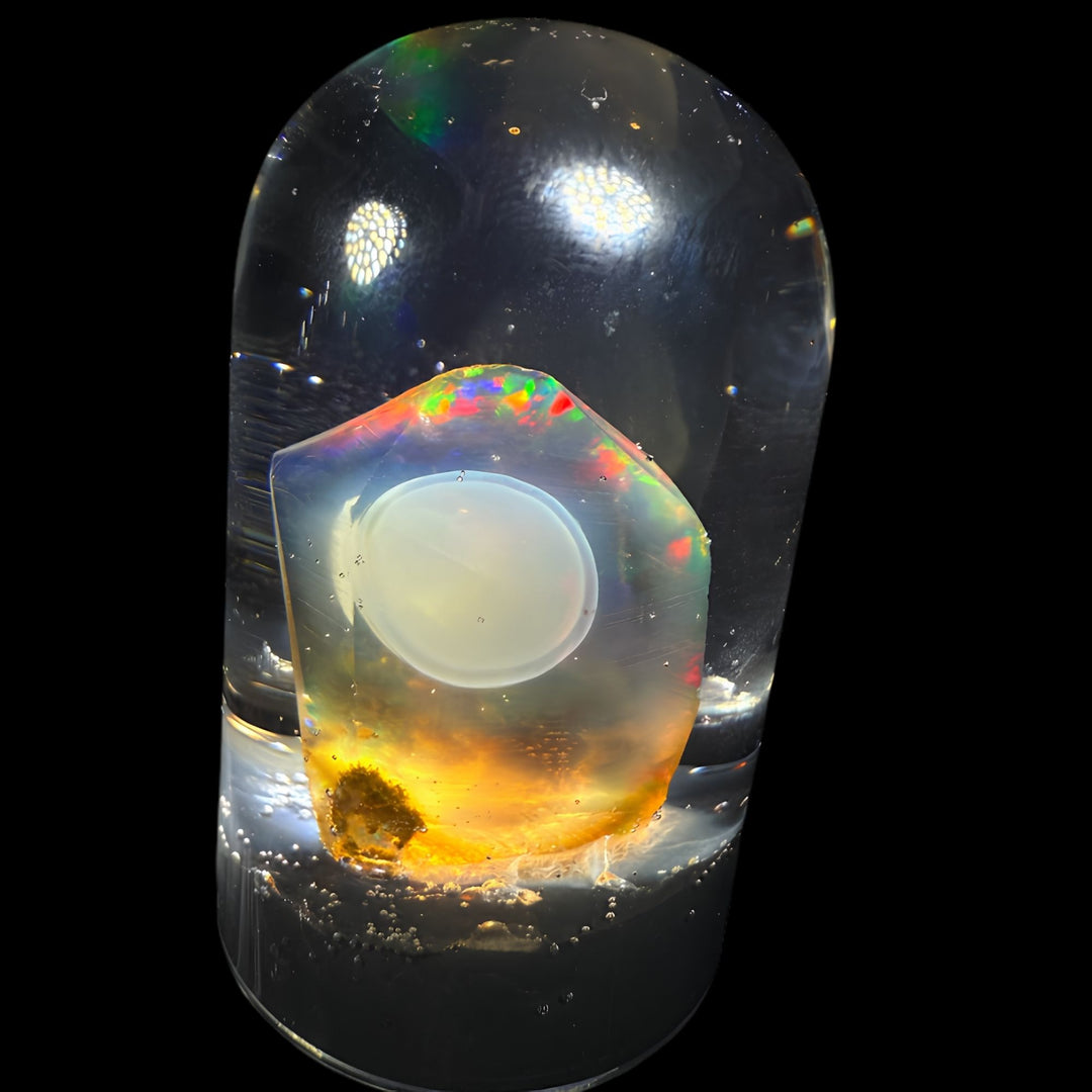 6.68 Gram Natural Ethiopian Welo Crystal Water Opal Specimen – Dominant Fiery Red Broadflash, Neon Green Fire & Golden Crystal Glow – Floating Freeform Display Opal – Collector Grade