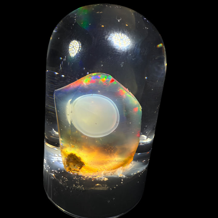 6.68 Gram Natural Ethiopian Welo Crystal Water Opal Specimen – Dominant Fiery Red Broadflash, Neon Green Fire & Golden Crystal Glow – Floating Freeform Display Opal – Collector Grade