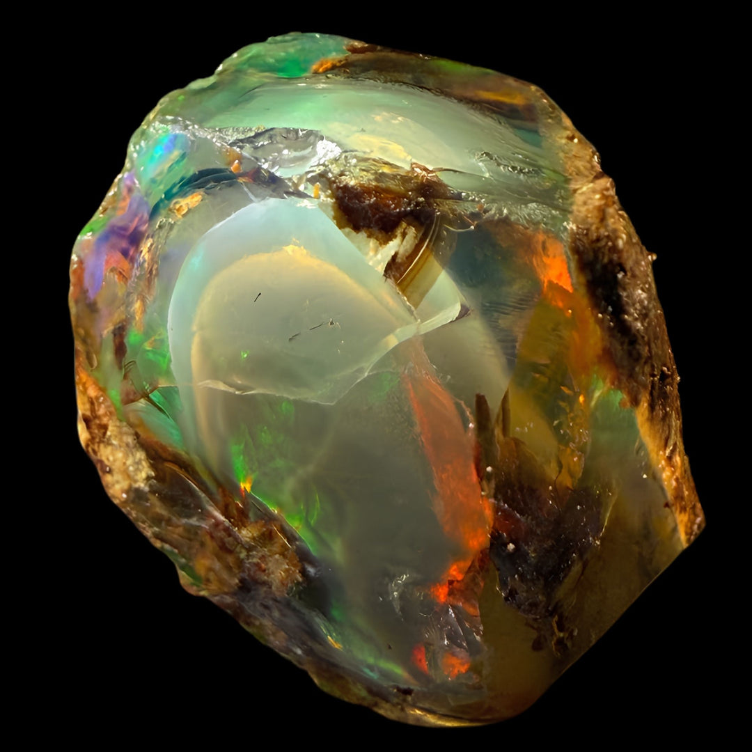 9.76 gr Natural Ethiopian Welo Water Opal – Dominant Fiery Red, Neon Green & Crystal Honey Fire – Raw Water Opal – One-of-a-Kind Collector Grade