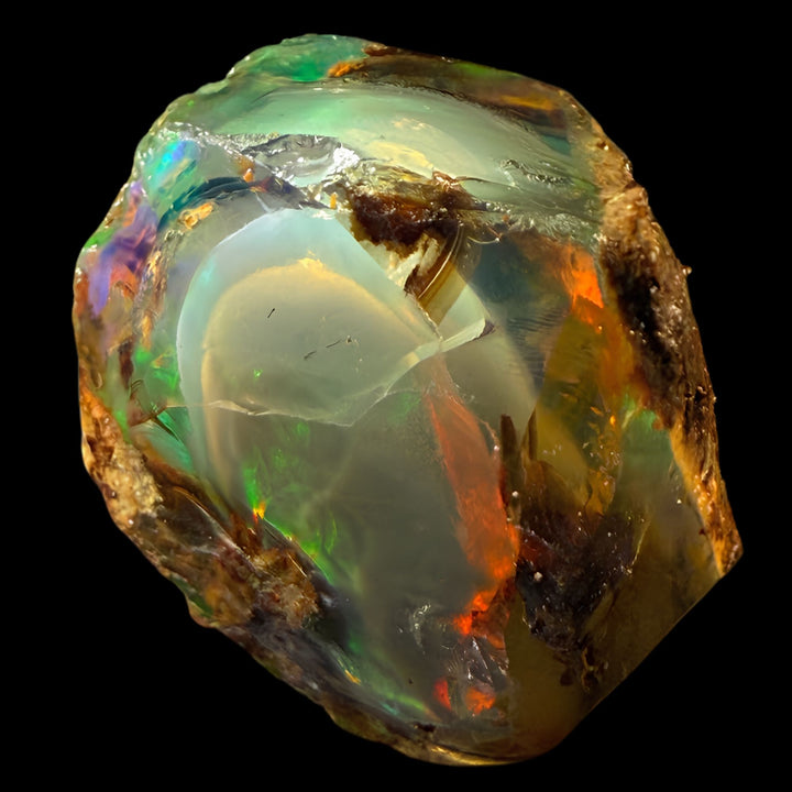 9.76 gr Natural Ethiopian Welo Water Opal – Dominant Fiery Red, Neon Green & Crystal Honey Fire – Raw Water Opal – One-of-a-Kind Collector Grade