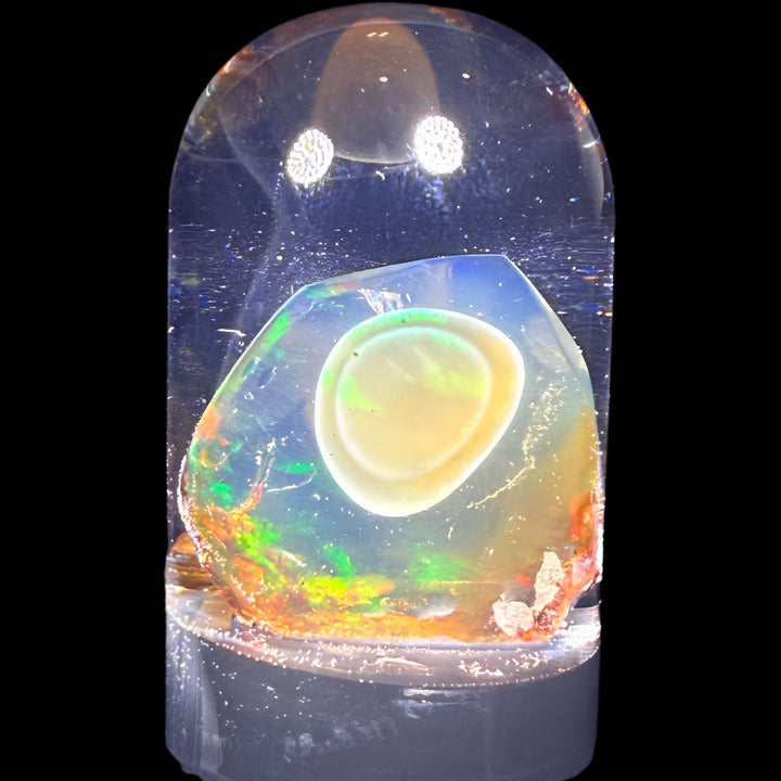 7.08 Gram Natural Ethiopian Welo Crystal Water Opal Specimen – Dominant Golden Honey, Neon Green & Sunset Orange Fire – Freeform Floating Crystal Opal – Collector Display Grade
