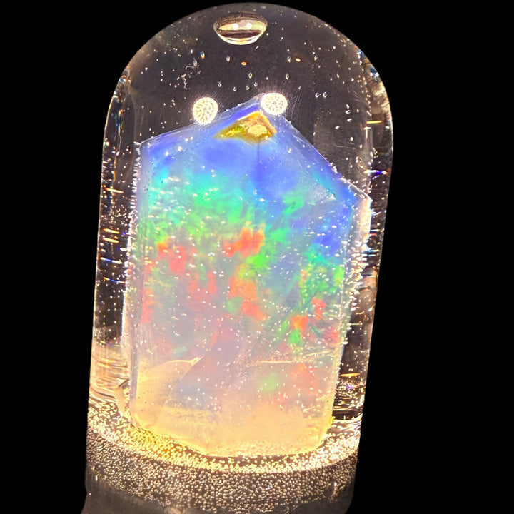 32.90 Gram Natural Ethiopian Welo Crystal Water Opal Specimen – Dominant Electric Blue, Neon Green & Fiery Red Fire – Large Freeform Crystal Opal – Collector Display Grade