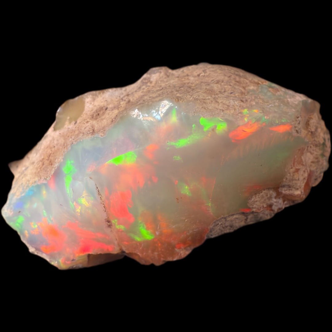 19.41 Gram AAA Quality Natural Ethiopian Welo Rough Opal Featuring Dominant Fiery Red, Neon Green & Bright Orange Play-of-Color | One-of-a-Kind