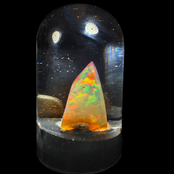 4.41 Gram Natural Ethiopian Welo Crystal Water Opal Specimen – Neon Green Ribbon Fire, Fiery Orange Glow & Pastel Crystal Flash – Freeform Floating Opal Display – Collector Grade