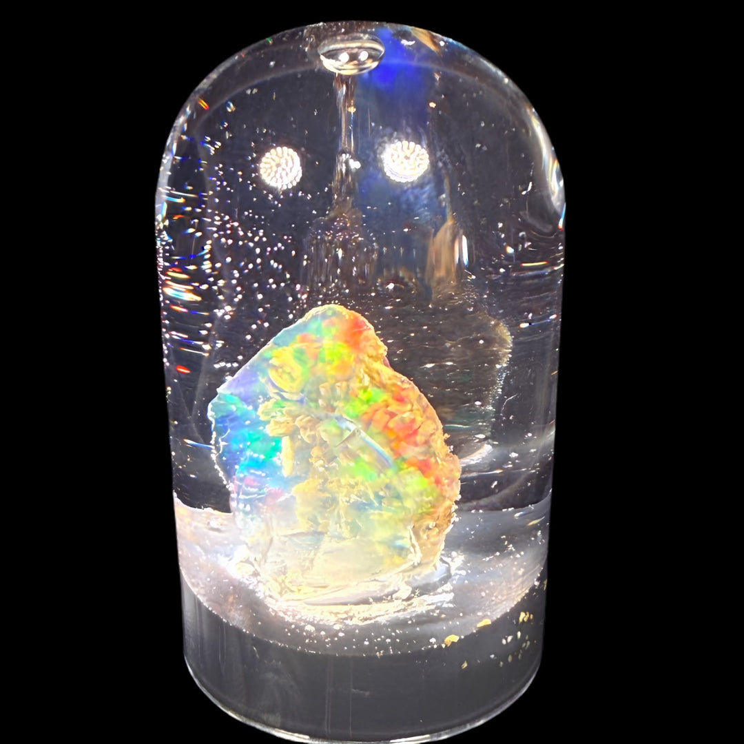 3.57 Gram Natural Ethiopian Welo Crystal Water Opal Specimen – Dominant Fiery Red, Orange & Neon Green Fire – Freeform Honey Crystal Opal – Collector Display Grade