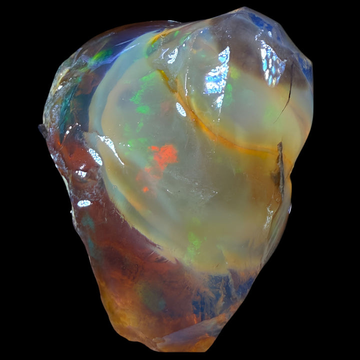 14.04 gr Natural Ethiopian Welo Water Opal – Dominant Crystal Honey, Neon Green & Fiery Red Fire – Raw Water Opal – One-of-a-Kind Collector Grade
