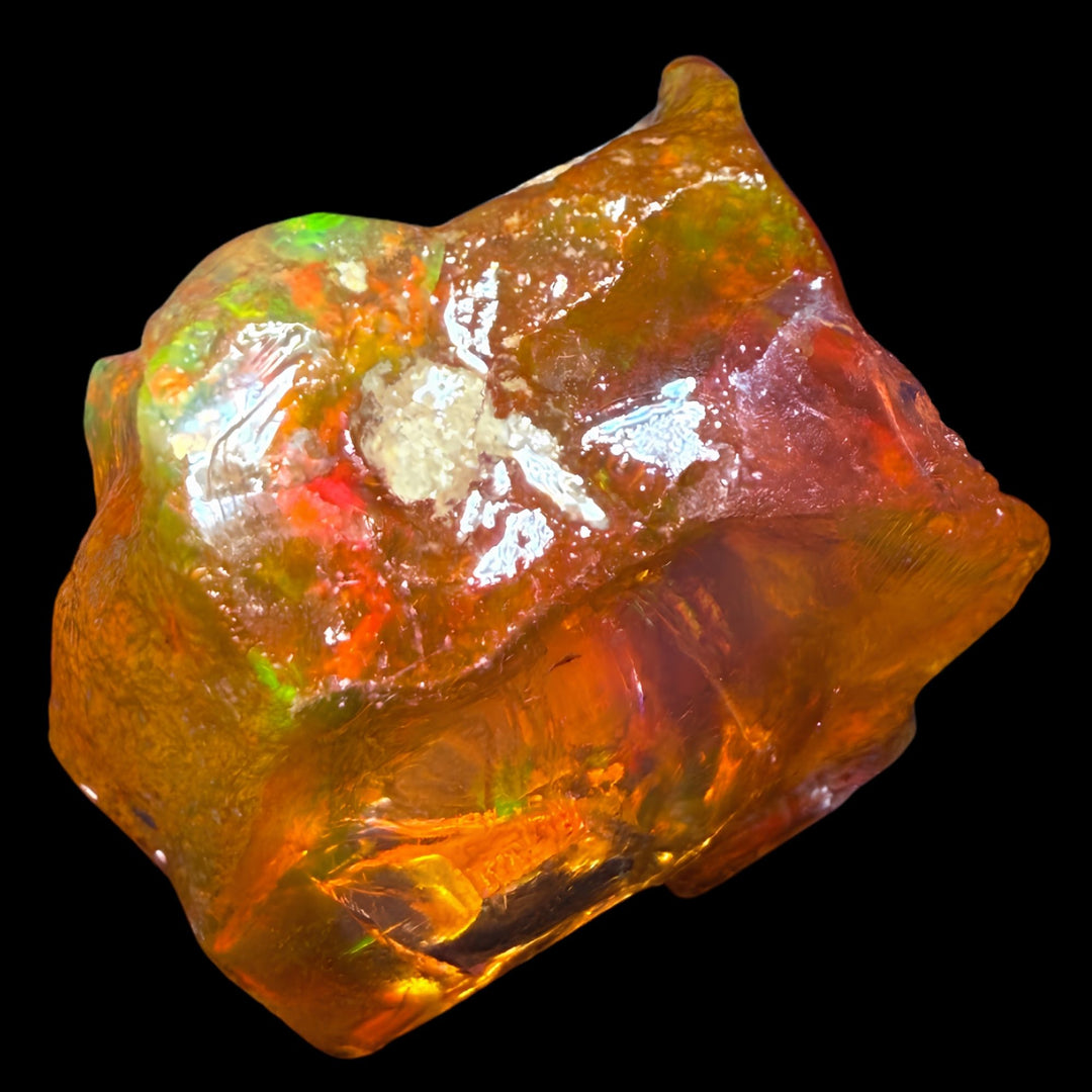 9.86 gr Natural Ethiopian Welo Water Opal – Dominant Neon Green, Fiery Orange & Honey Crystal Fire – Raw Water Opal – One-of-a-Kind Collector Grade