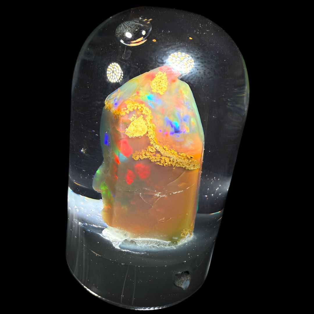 6.05 Gram Natural Ethiopian Welo Crystal Water Opal Specimen – Dominant Fiery Red, Neon Green & Pastel Rainbow Fire – Floating Crystal Display Opal – Collector Grade