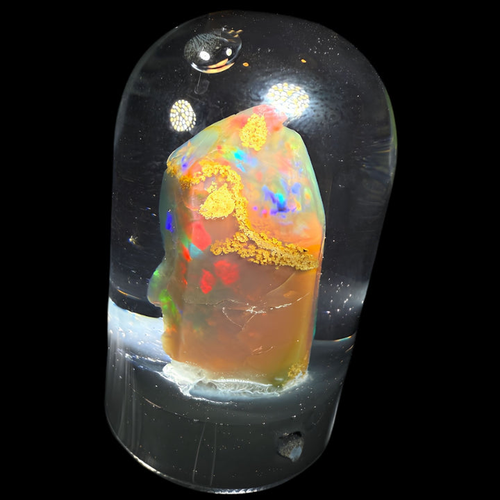 6.05 Gram Natural Ethiopian Welo Crystal Water Opal Specimen – Dominant Fiery Red, Neon Green & Pastel Rainbow Fire – Floating Crystal Display Opal – Collector Grade