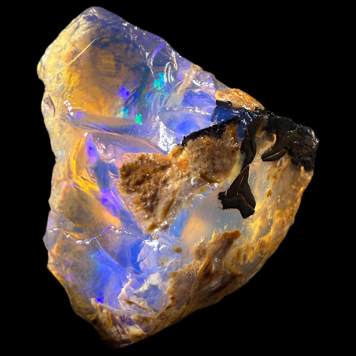 8.37 gr Natural Ethiopian Welo Water Opal – Dominant Electric Blue, Violet & Golden Honey Fire – Raw Water Opal – One-of-a-Kind Collector Grade